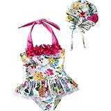 (ファッションファン) FASHION FAN 子ども 水着 女の子 帽子付き キッズ ワンピース ビキニ (130 cm, 3. 花柄ワンピース)
