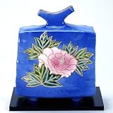 【九谷焼】 6号花瓶 青釉牡丹 花瓶、花台、トムソン化粧箱入り