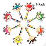 6個鮮やかな色スマイルレインボーハンドル木製ベルJingle Stick Shaker Rattleベビーキッズ子供ミュージカルおもちゃ