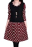 【Firefly Shop】 ワンピース 裏起毛 温暖 大きいサイズ ゆったり ドット柄 フェイクレイヤード ひざ丈 ミモレ丈 秋冬 長袖 妊婦服 マタニティー ドレス (L, ワイン)