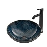 Vigoブルーマトリックスガラス容器シンクとSeville蛇口with Pop Up、マットブラック