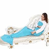 Burning Go チャンキーニットブランケット 可愛い人魚毛布 チャンキー ブランケット 毛糸 ひざ掛け 寝袋 膝掛け 手編み チャンキーニット グレー マーメイドブランケット ローゲージニット 