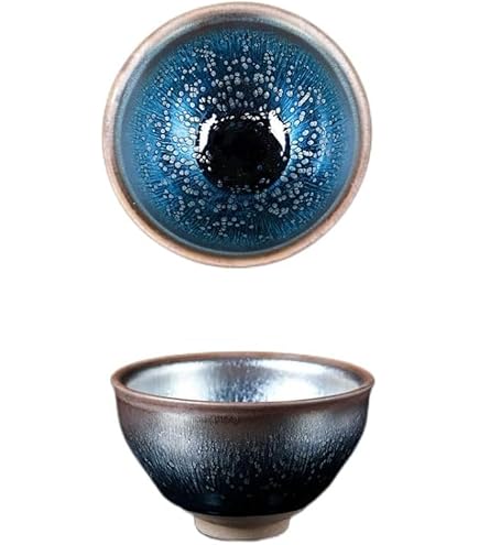 Amazon｜曜変 天目 抹茶碗 油滴ブルー釉 茶碗 手作り 建盞 和食器 天目