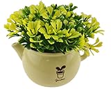 ミニ　人工観葉植物　プラスチック+陶磁器製　インテリア　プレゼント (イエロー)