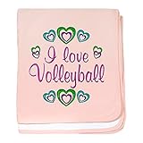 CafePress – I Love Volleyball – スーパーソフトベビー毛布、新生児おくるみ ピンク 05760280446832E