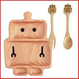 プチママン ロボット お食事セット ウッドトレイ スプーン＆フォーク セット お子様へのプレゼントにピッタリ！子供 キッズ 赤ちゃん ベビー プレゼント ギフト ウッドプレート 誕生日 出産祝い 木の