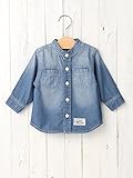 CLOUDY,FINE LATER(クラウディファインレター) ベビー デニム スタンド カラー シャツ 親子ペア可 ベビー服 長袖 子供服 男の子 女の子 長袖 90㎝ 1～2才頃 ブルー 5011
