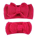 赤ちゃとマザー 親子ヘアバンド 冬秋 蝶結び 超萌え子供 母親ヘアアクセサリー 編みウールキャップ 編みイヤーマフ 母とベビー 遊び ヘアバンド (バラ色)