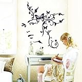 Amaonm® Removable Black Nursery Flowers Wall Stickers Murals Butterfly Flower Vine Wall Corner Decal