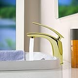 Fuloon　バスルーム・キッチン用　洗面用　蛇口　冷熱スイッチ付き　銅と合金素材　15.5cm　おしゃれ　７色選択可能　シングルレバー混合栓　家庭・ホテル・レストラン利用可能 (サイズ1, ゴールド