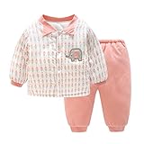 YUEGUANG キッズパジャマ ベビー服 長袖パジャマ ナイトウェア 綿100％ ルームウェア 子ども肌着 優れた通気性　前開きセット カジュアル お出かけ (ピンク, 80cm)