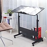 DlandHome 角度調節テーブル 昇降式サイドテーブル パソコンデスク ミニテーブル ソファーサイド キャスター付き ノートパソコンスタンド （ブラック 80*40CM）