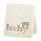 Carter's Plush Fluffy Fleece Blanket, Ecru Dots with Baby Applique/Beige/Tan by Carter's