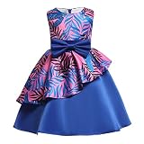 Chaufly 子供ドレス ファッション ガールズ ドレス キッド パーティー Oネック プリンセス フォーマル ボール ガウン 結婚式　学園祭　演奏会　ピアノ発表会 (ブルー, S)