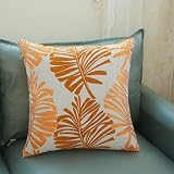 YunJeude クッションカバー 45x45cm 北欧 2枚セット 綿とリネン おしゃれ 可愛い 葉の柄 ジャガード織 ファスナー式 モダン インテリア (45x45, オレンジ)