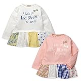 (ピンク/90cm)ベビー服 女の子 チュニック 長袖 Mialy Mail ミアリーメール 異素材 切替フリル ロゴプリント リボン 女児 ベビー