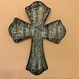 Beautiful Blue Metal Embossed Cross Home Wall Decor 10 x 7.5 [並行輸入品]