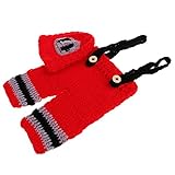 Lovoski 赤ちゃん　出産祝い　写真撮影　小道具　消防士　仮装　かぎ針編み　ニット　衣装セット　サスペンダー