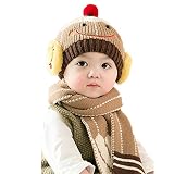 子供の帽子　歌を愛する　笑顔の帽子　スカーフ付き子供用　耳を保護　プラスベルベットのパッド入り柔らかい子供用帽子 (カーキ)