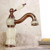 awxjx Washroomシンクミキサータップ銅ヨーロピアンスタイル洗面台ホットとコールドSit Cold Alone Jade Ceramicsゴールド