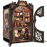 CuteBee -DIY ブックヌック キット-ドールハウス キット-ミニチュア ハウス キット-BookNook- 適用対象 初心者 ティーンエイジャー 大人向け DIYキット 誕生日プレゼント 装飾 コレクション アートワーク LEDライト付き（猫伯爵の書斎）