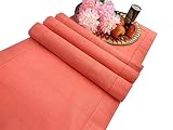 (16x90, Coral) - Slub Cotton Table Runner In Coral colour with Hemstitched Detailing and Mitered cor