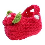 【ノーブランド品】ベビー　冬　コットン　手編み　かぎ針編み　ニット　滑り止め　靴　シューズ　ファーストシューズ　花　8〜12cm　全4色 - 赤