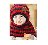 Candykids お出かけ お散歩 赤ずきん 風 帽子 ニット マフラー セット 男の子 女の子 兼用 防寒 防風 アウター ベビー キッズ 赤ちゃん 幼児 子供 服 ギフト 帽子 キャップ (レッ