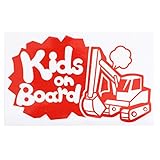 レッド（赤） Kids on Board〈ショベルカー shovel car 乗物〉ステッカー 窓ガラス用シールタイプ 車 キッズ 子供 後ろ妊婦 安心※...