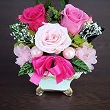 フラワーギフト里の花 　バラのブリザーブドフラワーアレンジメント「ピンクミックスケース入り」四角い花器