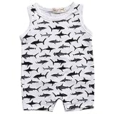 ロンパース　新生児　ベビー服　男の子ロンパース　子供服　 フカ　魚　パターン　ブルー　ホワイト　０～２４ヶ月設定　70　80　90　100 (70, ホワイト)