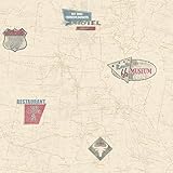 York Wallcoverings American Classics Route 66 Map With Signs Wallpaper Memo Sample, 8 by 10-Inch, Ec