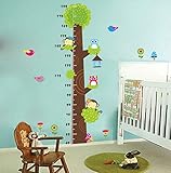 Monkey and Owls壁デカール取り外し可能な装飾ステッカー高さ測定成長チャートツリー男の子女の子保育園壁Playroom子供のベッドルームの装飾
