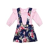 ベビー　女の子　秋冬服　ピンク　ロンパース+フラワーサロペットスカート　二点セット　カジュアル　0-24月設定 (80, ピンク)