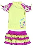 Banz UPF50+ 紫外線カット 女の子用水着セット サイズ0(ラッシュトップ半袖イエロー、ラッシュスカート ストライプ)