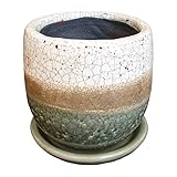 3.5号 ラウンド貫入植木鉢 陶器 穴あり 受け皿付き アンティーク調 3色カラー 深緑色 002C/BU