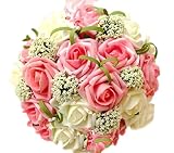 ウエディング ブーケ バラ 造花 (ホワイト×ピンク) ブライダル 結婚式 花束 フラワー