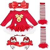 TIAOBUベビーガールズクリスマス服装サンタロンパースコスチュームチュチュロンパースwithヘッドバンドLeg Warmerベビーベッド靴