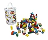 Wooden Blocks - 100 Pc Wood Building Block Set with Carrying Bag and Container (Rainbow Colored) - 1