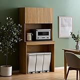 エア・リゾーム レンジ台 キッチンボード キッチンラック ゴミ箱上ラック 食器棚 ごみ箱上 ゴミ箱収納付きキッチンボード Stilo〔スティロ〕 (ナチュラル×ナチュラル, ハイタイプ)