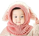 SODIAL 頭＆首まであたたかい　かわいい　犬耳　帽子　秋冬　子供　こども　ニット帽子 ベビー キッズ 赤ちゃん ケープ 一体型 マフラー ネックウォーマー フード 青　赤　黄　コーヒー　ピンク
