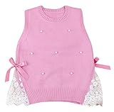 Plus Nao(プラスナオ) 子供用 ニットベスト ノースリーブ ニット ベスト セーター ビジュー サイドレース リボン 丸首 ラウンドネック キッ L ピンク