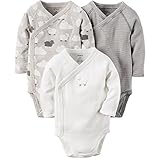 カーターズ（Carter's) 男女兼用羊さんボーダー長袖前開きボディースーツ3枚セット (9months(67-72cm)) [並行輸入品]