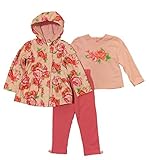Little Me Girls 3 Pieceライトピンク長袖シャツ、花柄フード付きジャケットとピンクパンツ カラー: ピンク