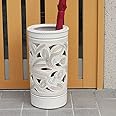 信楽焼 白唐草透かし彫り傘立て しがらき焼 笠立て 陶器 おしゃれ kt-0161（白）