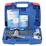 Hanchen WK-519FT-L フレアリングツール 9種類アダプター付 偏心式フレアリングツールセット チューブカッターを含む 水道/空調配管用工具 軟質銅管・軟粘質アルミ管のフレア加工と切断
