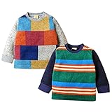 (ネイビー/90cm)ベビー服 男の子 トレーナー 長袖 Moujonjon ムージョンジョン 裏起毛 ニットソー 幾何学模様 ボーダー柄 ひじパッチ カラー切替 ワッペン装飾 スナップボタン 男児 