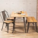 【重厚感あるスチールフレーム＆天然木の温かみ】お洒落なダイニング4点セット(4人掛け用) 135幅テーブル ヴィンテージ風 人気ベンチとチェアの組み合わせ 家Cafeダイニングスタイル
