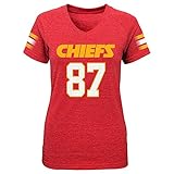NFL Girls 7 – 16 Travis Kelce Kansas City Chiefs Girls – メインストライプVネックPlayer Name半袖Tシャツ、レッド、S ( 7 – 8