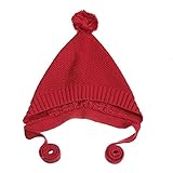 (コ-ランド) Co-land ニット帽子 キッズ 秋冬 可愛い ボンボン ベビーハット 子供用 とんがり 帽子 女の子 男の子 赤ちゃん ニットキャップ レッド